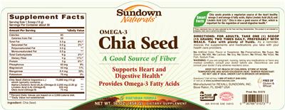 Photo of the Sundown Naturals Omega-3 Chia Seed label
