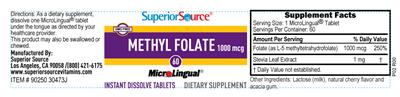 Photo of the Superior Source Methyl Folate 1000 mcg label