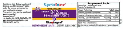 Photo of the Superior Source Activated B-12 1,000 mcg label