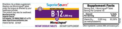 Photo of the Superior Source Methylcobalamin B-12 5,000 mcg label