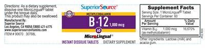 Photo of the Superior Source Methylcobalamin B-12 1,000 mcg label