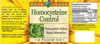 Photo of the Pure Vegan Homocysteine Control label