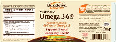 Photo of the Sundown Naturals Vegetarian Omega 3-6-9 label