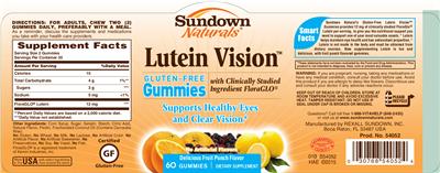 Photo of the Sundown Naturals Lutein Vision Delicious Fruit Punch Flavor label