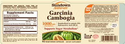 Photo of the Sundown Naturals Garcinia Cambogia label