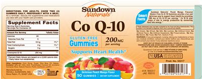 Photo of the Sundown Naturals Co Q-10 Gummies Delicious Peach Mango Flavor label