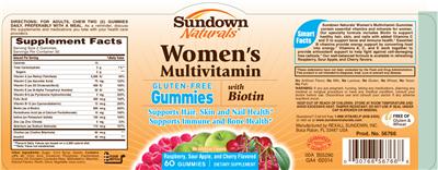 Photo of the Sundown Naturals Women's Multivitamin Gummies With Biotin label