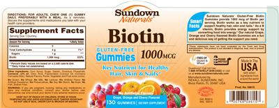Photo of the Sundown Naturals Biotin 1000 mcg label