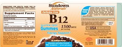 Photo of the Sundown Naturals Caffeine Free B12 Gummies label