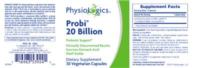 Photo of the PhysioLogics Probi 20 Billion label