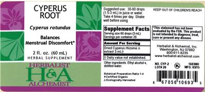Photo of the Herbalist & Alchemist Cyperus Root label