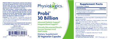 Photo of the PhysioLogics Probi 30 Billion label