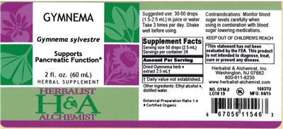 Photo of the Herbalist & Alchemist Gymnema label