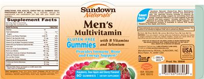 Photo of the Sundown Naturals Men's Multivitamin With B Vitamins And Selenium label