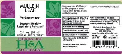 Photo of the Herbalist & Alchemist Mullein Leaf label
