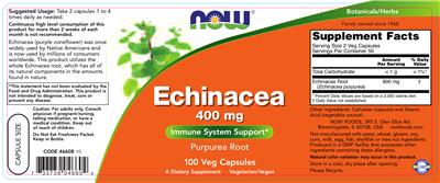 Photo of the NOW Echinacea 400 mg label