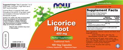 Photo of the NOW Licorice Root 450 mg label