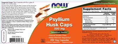 Photo of the NOW Psyllium Husk Caps 500 mg label