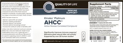 Photo of the Quality Of Life Kinoko Platinum AHCC label