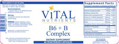 Photo of the Vital Nutrients B6 + B Complex label