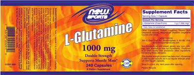 Photo of the NOW Sports L-Glutamine 1000 mg label