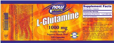 Photo of the NOW Sports L-Glutamine 1000 mg label