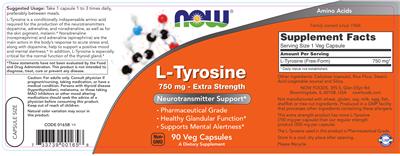 Photo of the NOW L-Tyrosine 750 mg - Extra Strength label