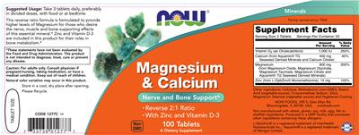 Photo of the NOW Magnesium & Calcium label