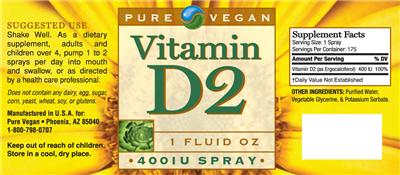 Photo of the Pure Vegan Vitamin D2 label
