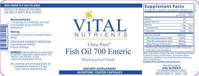 Photo of the Vital Nutrients Ultra Pure Fish Oil 700 Enteric label