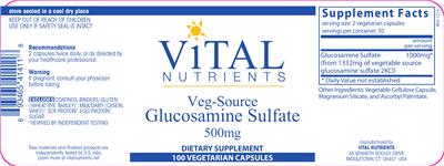 Photo of the Vital Nutrients Veg-Source Glucosamine Sulfate 500 mg label
