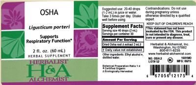 Photo of the Herbalist & Alchemist Osha label