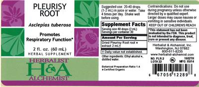 Photo of the Herbalist & Alchemist Pleurisy Root label