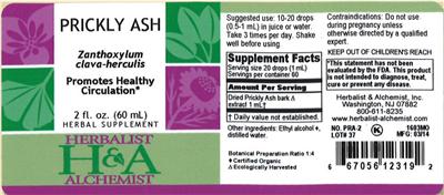 Photo of the Herbalist & Alchemist Prickly Ash label