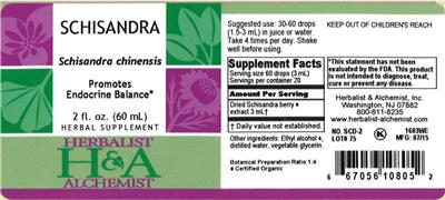 Photo of the Herbalist & Alchemist Schisandra label