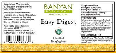 Photo of the Banyan Botanicals Easy Digest label