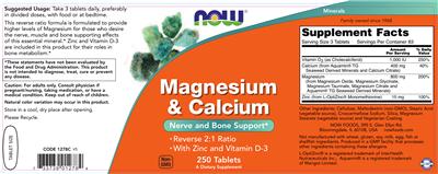 Photo of the NOW Magnesium & Calcium label
