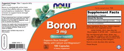 Photo of the NOW Boron 3 mg label