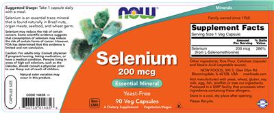Photo of the NOW Selenium 200 mcg label