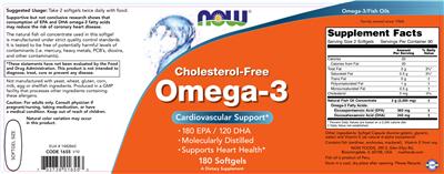Photo of the NOW Cholesterol-Free Omega-3 label