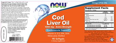 Photo of the NOW Cod Liver Oil 1000 mg - Extra Strength label