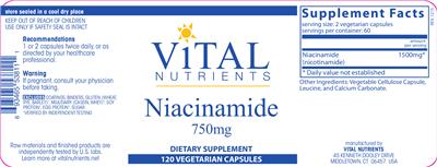 Photo of the Vital Nutrients Niacinamide 750 mg label