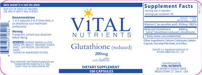 Photo of the Vital Nutrients Glutathione 200 mg label