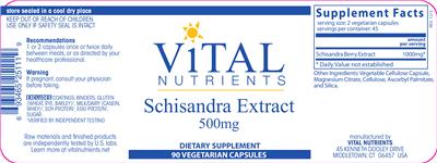 Photo of the Vital Nutrients Schisandra Extract 500 mg label