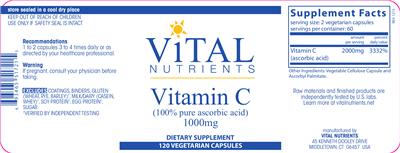 Photo of the Vital Nutrients Vitamin C 1000 mg label