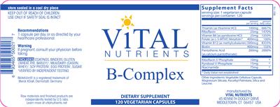 Photo of the Vital Nutrients B-Complex label