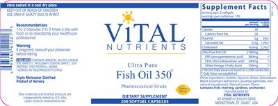 Photo of the Vital Nutrients Ultra Pure Fish Oil 350 Lemon Flavor label