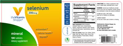 Photo of the The Vitamin Shoppe Selenium 200 mcg label