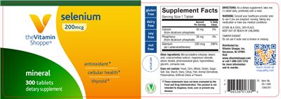 Photo of the The Vitamin Shoppe Selenium 200 mcg label