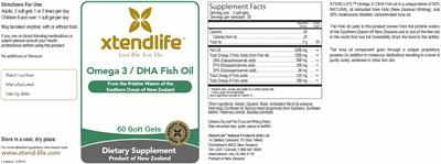 Photo of the Xtendlife Omega 3 / DHA Fish Oil label